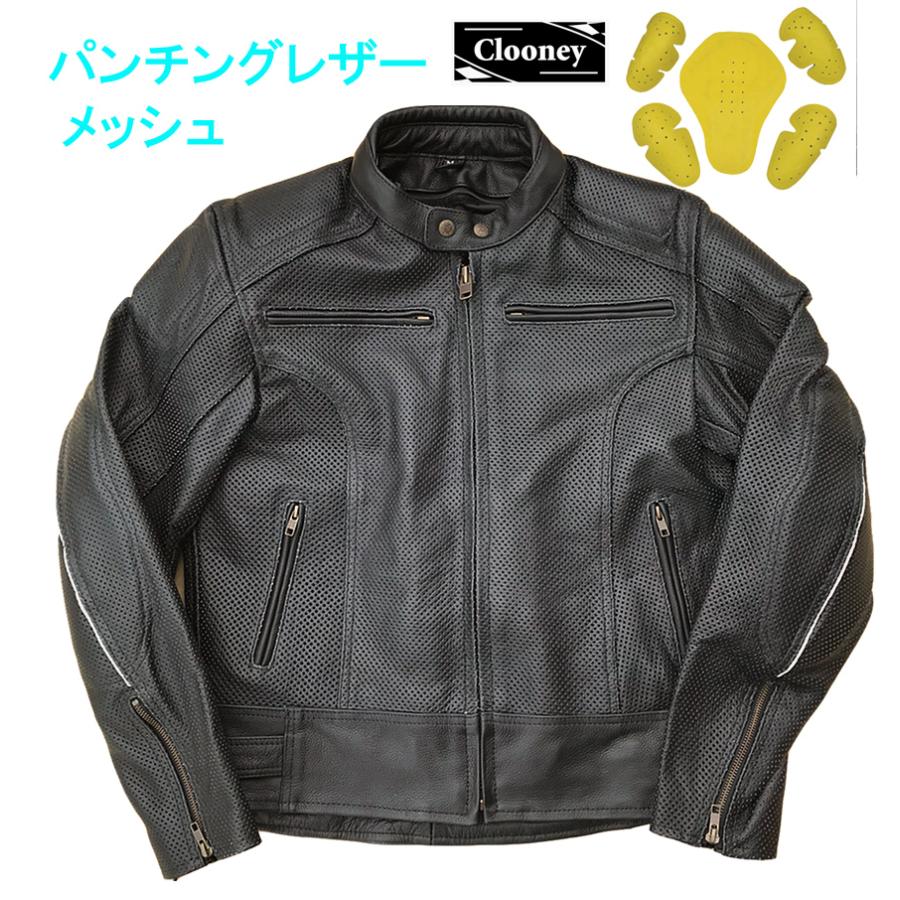 Clooney パンチングレザージャケット GHOST RIDER 牛革 本革 バイク用