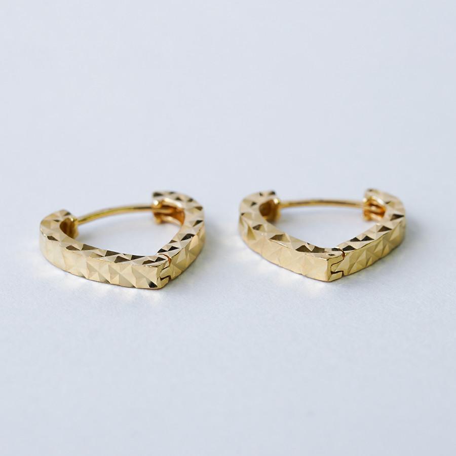 K18 フープピアス 中折れ カット ハート 18金 18K ペア ユニセックス