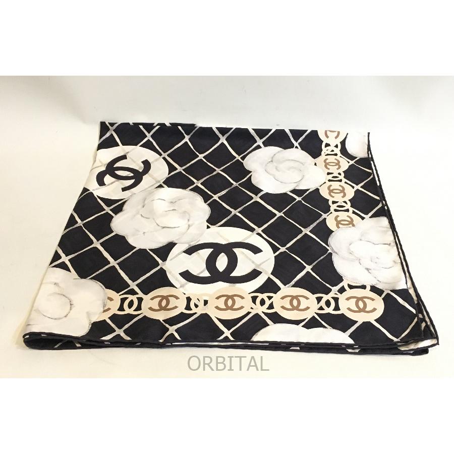 二子玉)CHANEL シャネル カメリア×ココマーク大判シルクスカーフ ITALY