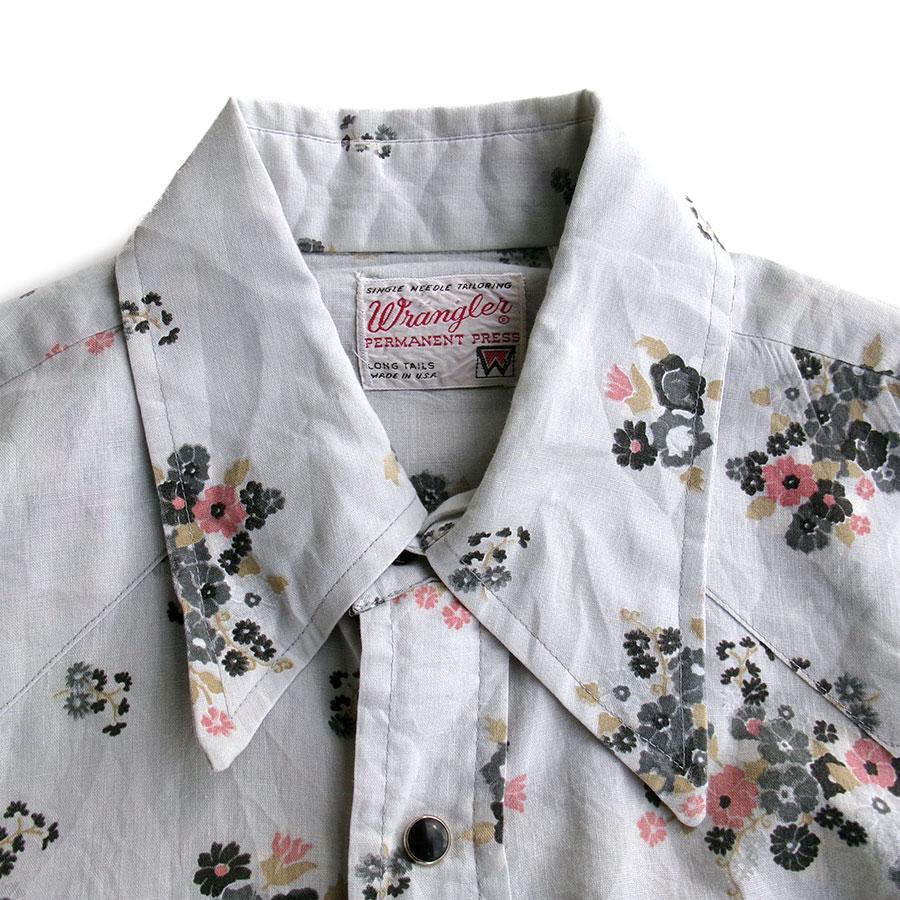 USED-300】 70's Wrangler L/S WESTERN SHIRT FLOWER MADE IN USA 70