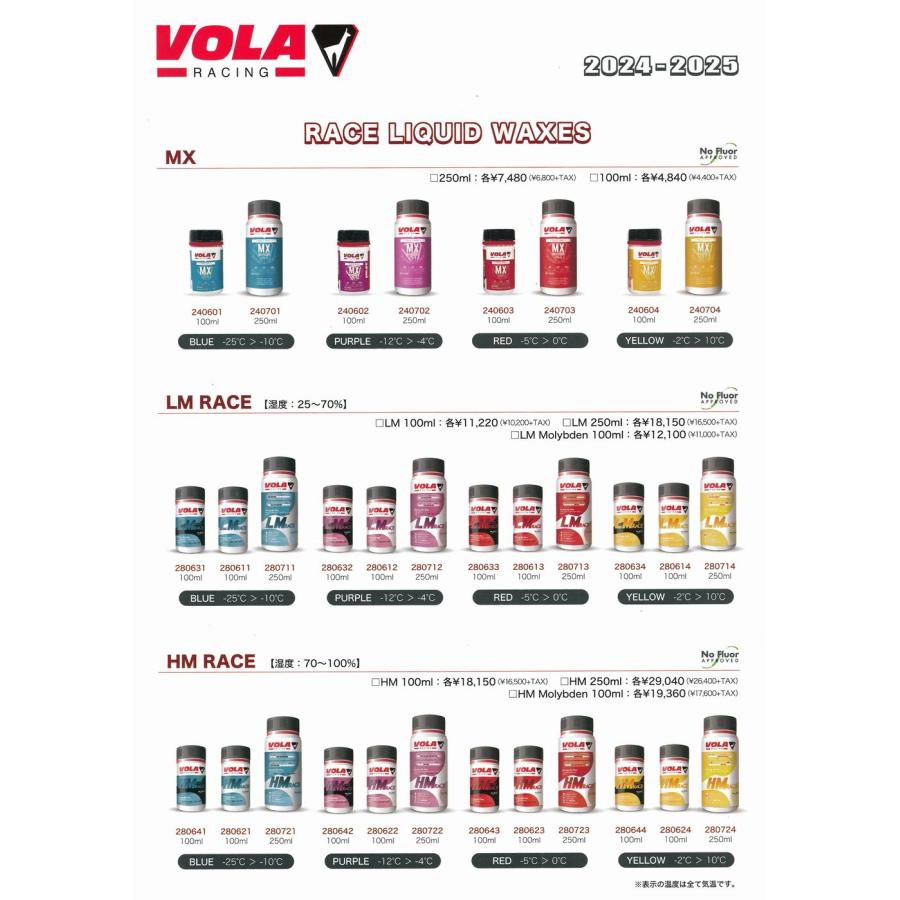 スキー スノーボード ワックス VOLA ボラ MX NoFluor 簡単 リキッド