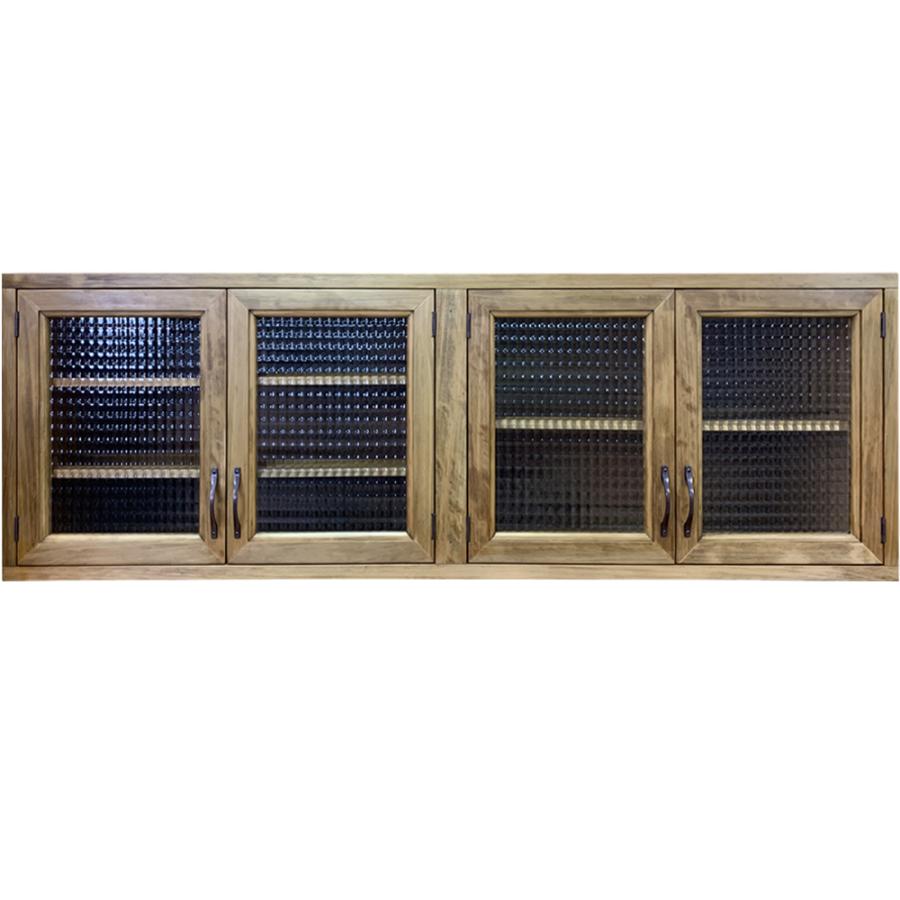 吊戸棚 キャビネット チェッカーガラス アンティークブラウン 120×30