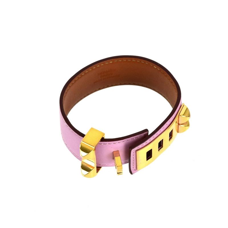 HERMES（エルメス） コリエドシアン 24 レザーブレスレット ピンク GP