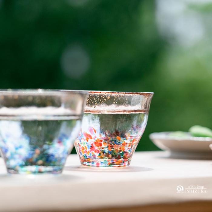 津軽びいどろ 盃 ペアセット MATSURI まつり金彩 ぐいのみ 日本製 化粧