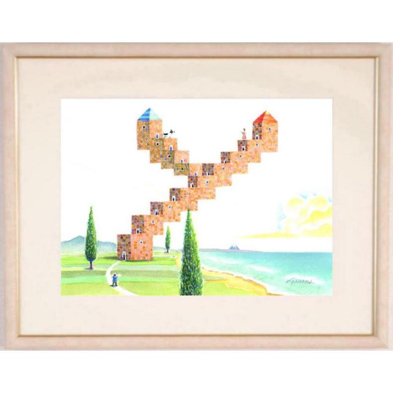 田原健二 階段のある家 だまし絵 トリックアート ナイーフアート 絵画