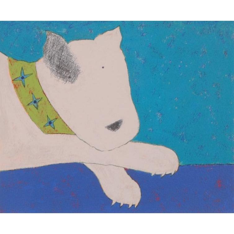 犬 絵画 ブルテリア 版画 シルクスクリーン アノラ・スペンス 「緑の