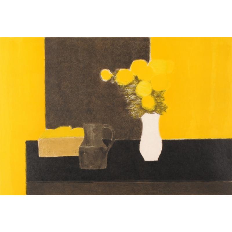 ベルナール・カトラン 花 絵画 ビクトリア調の花瓶とレモンバスケット