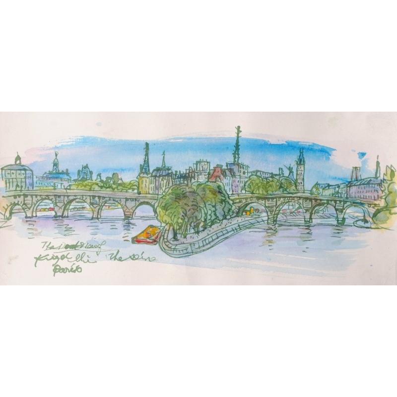 パリ 風景画 絵画 フランス 水彩画 石井清 「セーヌ河」 額付き