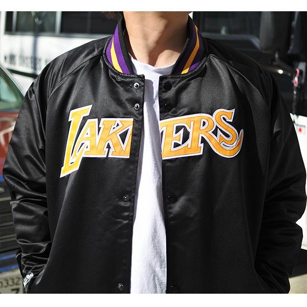レイカーズ スタジャン メンズ Mitchell & Ness 刺繍 ブラック