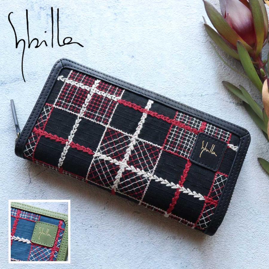 Sybilla（シビラ） 長財布 ラウンドファスナー 綿×牛革 チェック柄