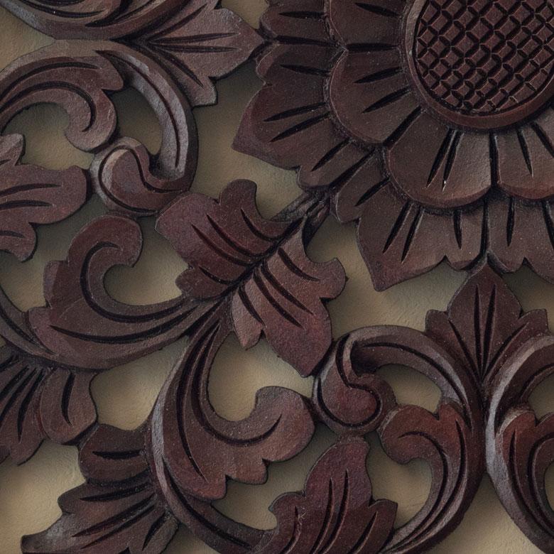 木彫り レリーフ 彫刻 アジアンフラワー 壁掛け 木製 アート パネル