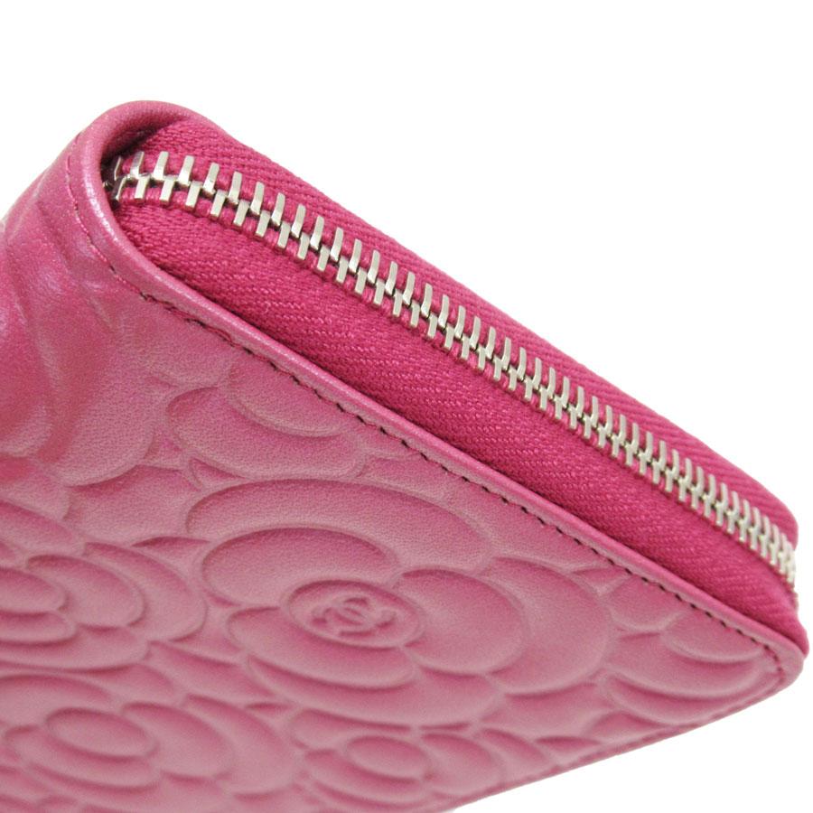 CHANEL（シャネル） ラウンドファスナー長財布 カメリア レザー ピンク