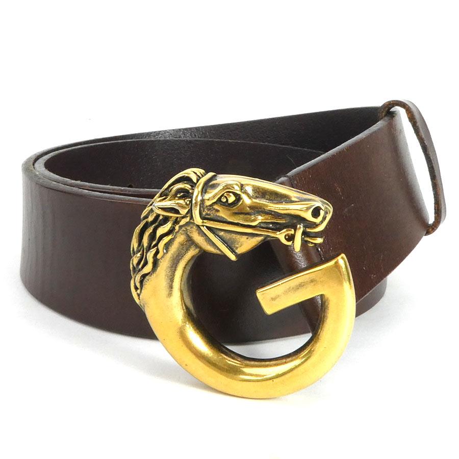 GUCCI（グッチ） ベルト ホースヘッド Gロゴ レザー/メタル ダーク