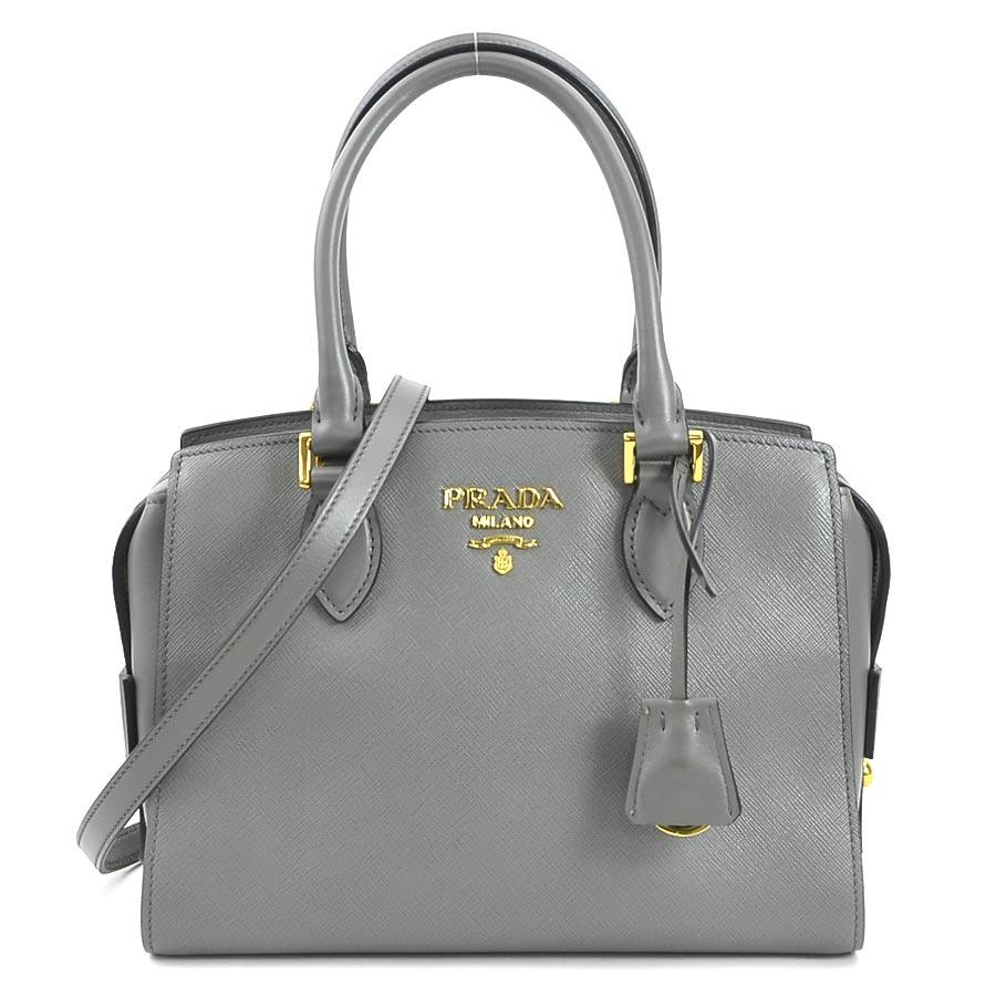 PRADA グレー レザー ハンドバッグ