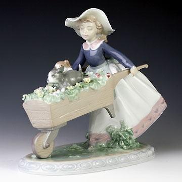 リヤドロ（Lladro リアドロ 陶器人形 置物） 犬と少女 乗せてあげる