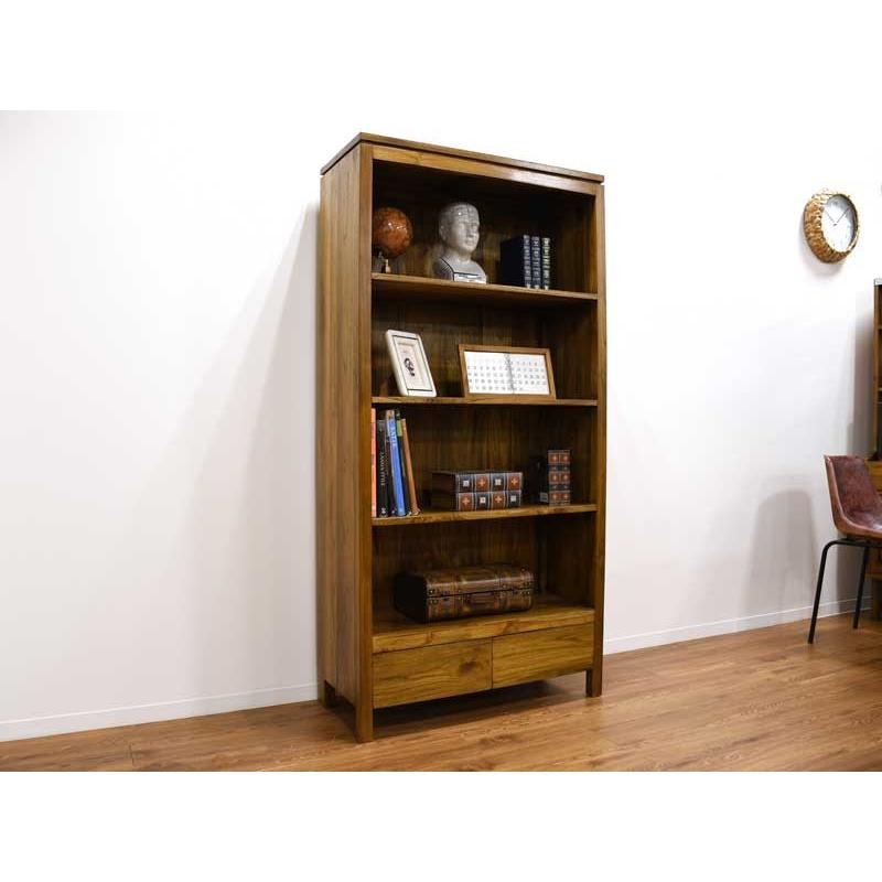 ブックシェルフ チーク 無垢 幅88cm アジアン 北欧 木製 アンティーク