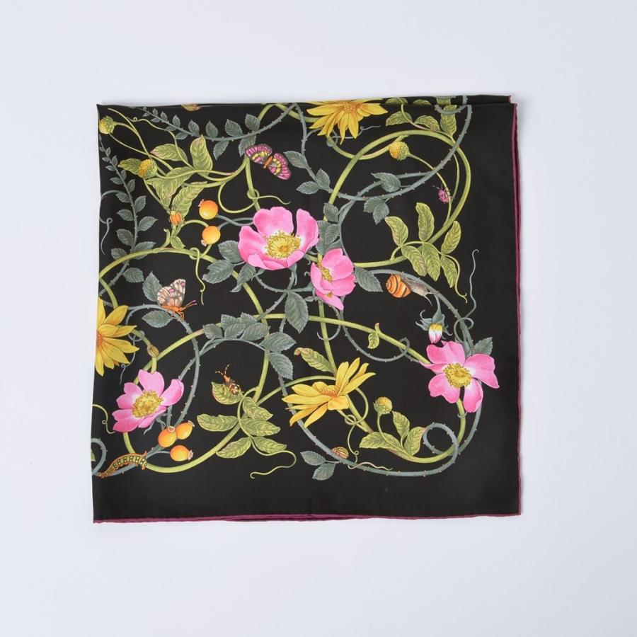 GUCCI（グッチ） レディース フラワー シルク スカーフ 黒 ピンク 花柄