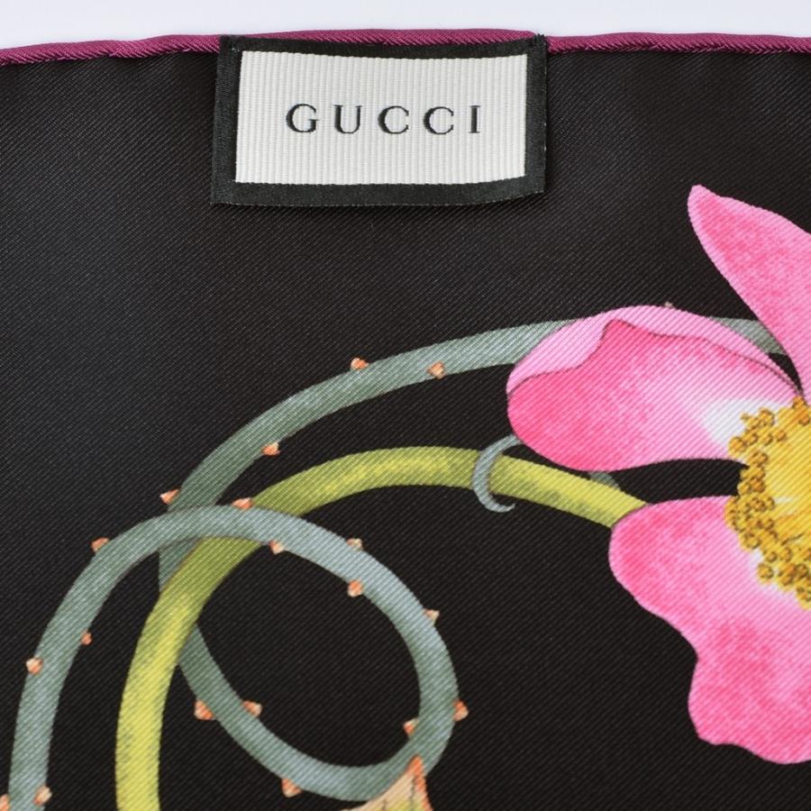 GUCCI（グッチ） レディース フラワー シルク スカーフ 黒 ピンク 花柄