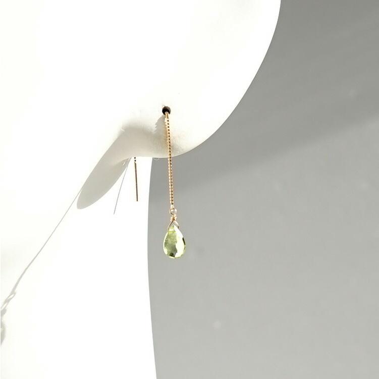 天然石 ピアス K18 18金 ペリドット チェーンピアス アメリカンピアス