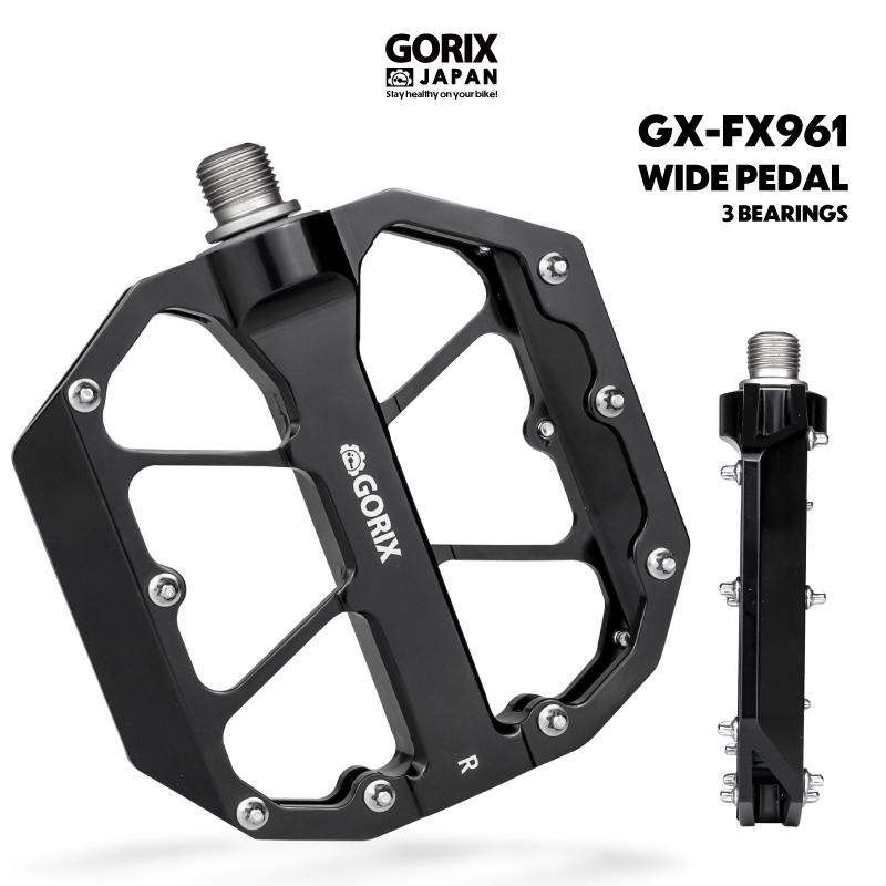 GORIX 自転車ペダル 幅広 滑らか回転 3ベアリング 滑り止めピン