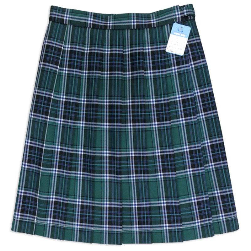 制服 スカート 夏用 グリーンチェック W75〜85 丈54 膝丈 KURI-ORI