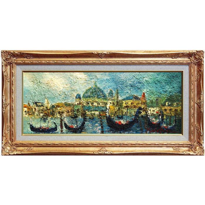渡辺ひでき 油彩画 ベニス 風景画 木製フレーム付き 渡辺ひでき 油彩画