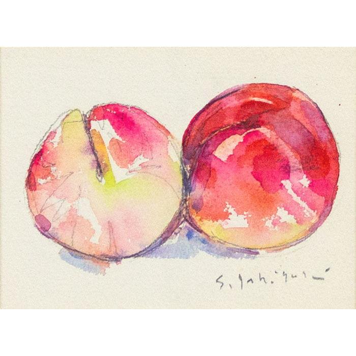石垣定哉 「 桃 」 水彩画 絵画 肉筆 真筆 手描き もも 果物 夏 縁起