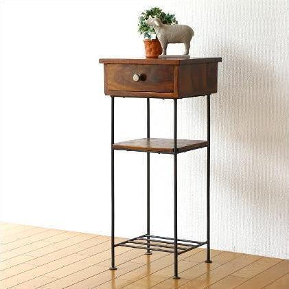 電話台 木製 アイアン スリム サイドテーブル 花台 ハイスタンド