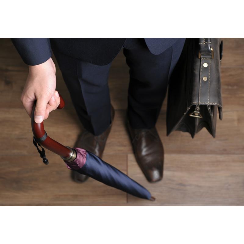 高級 紳士傘 日本製 前原光榮商店 16本骨長傘 60cm ボーダー 楓持ち手