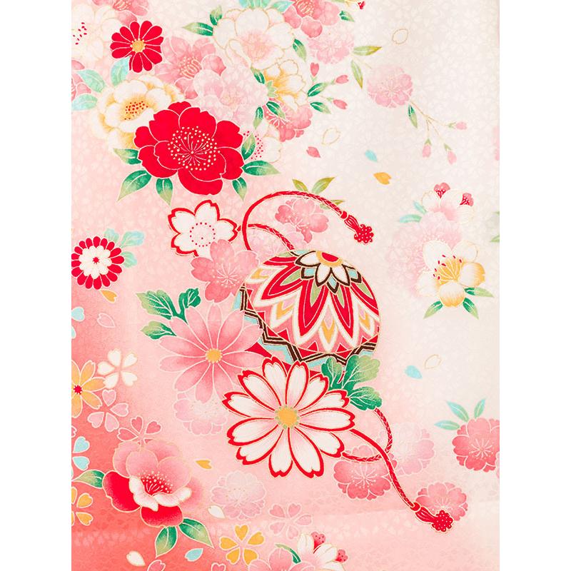 高級|正絹初着|白×サーモンピンク|牡丹桜柄の宮参り着物フルセット