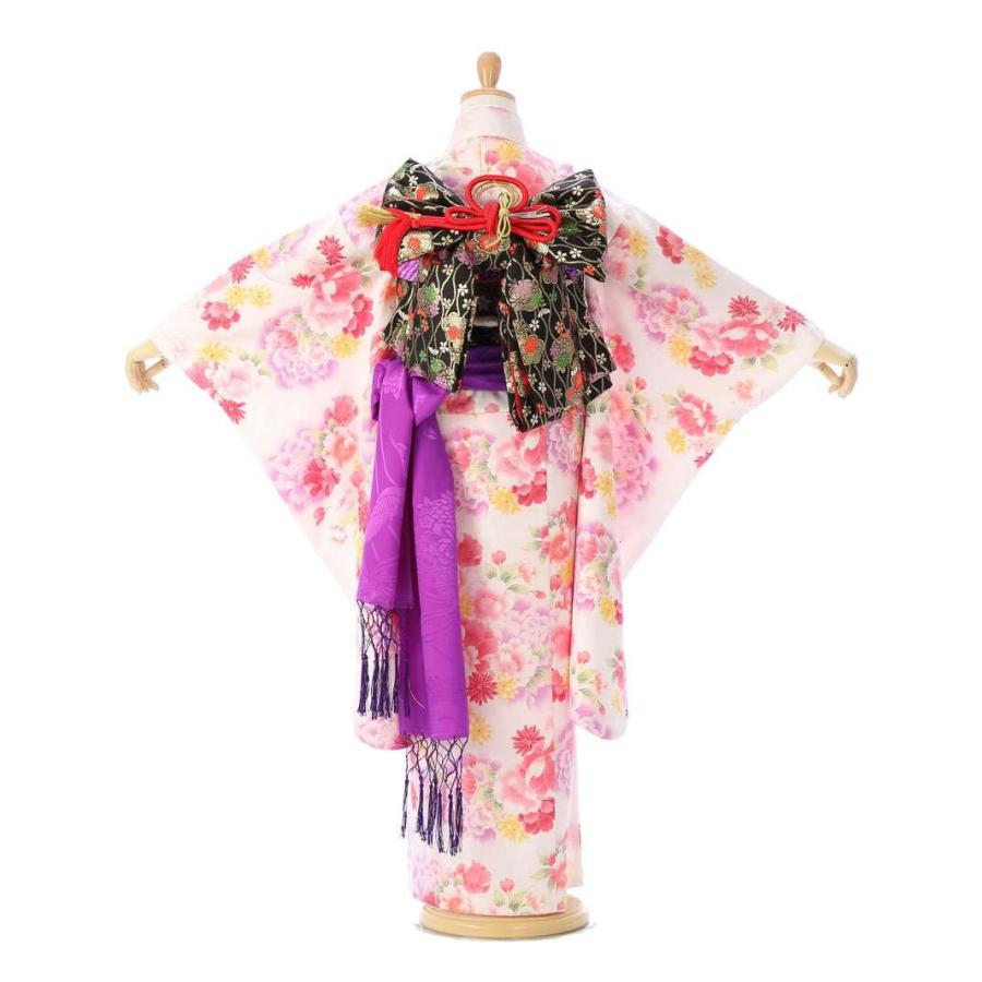 7歳着物 牡丹桜柄の七五三着物レンタルフルセット（白系 ）｜女の子(七