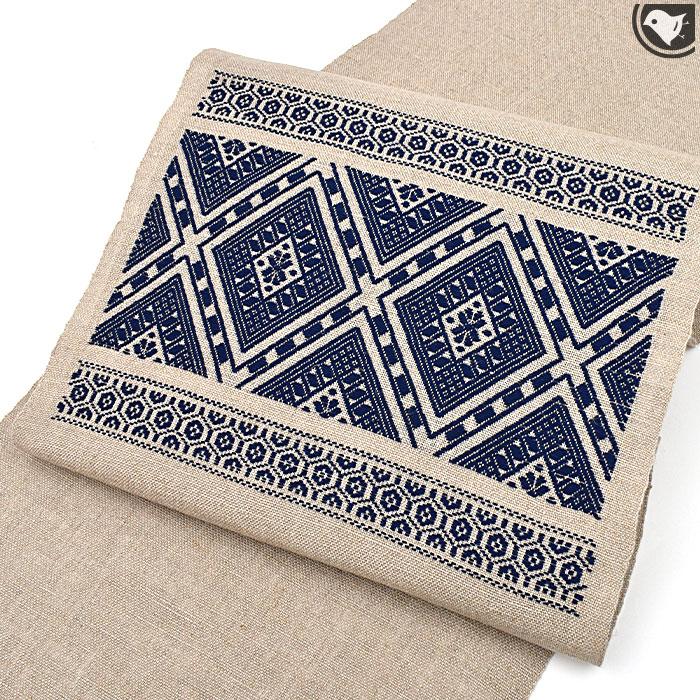 津軽こぎん刺し 藍染め 九寸 名古屋帯 日本製【帯専門店おびや】お