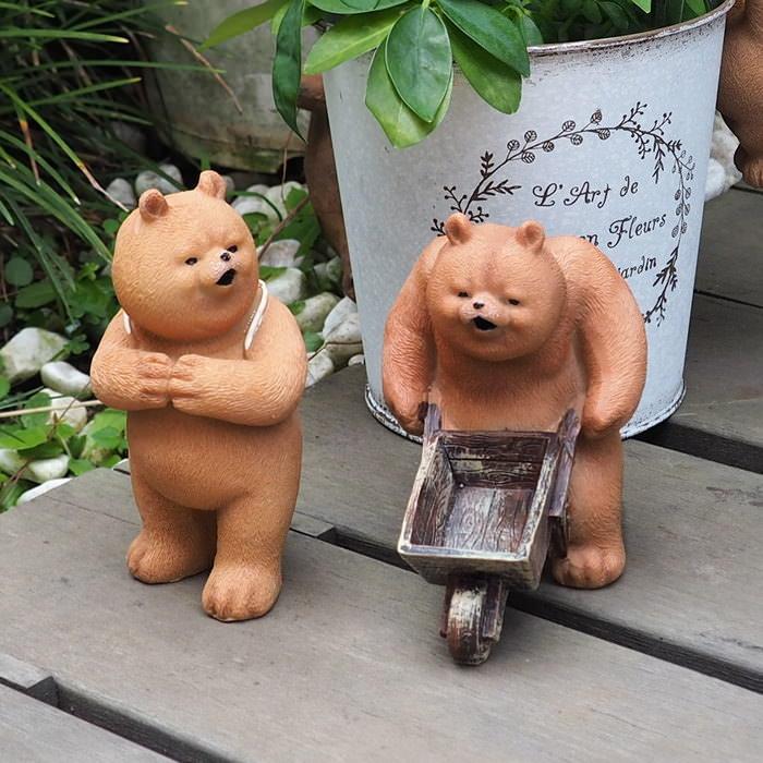 レジンダッドベアーカート 置物 おしゃれ 動物 クマ 小物入れ