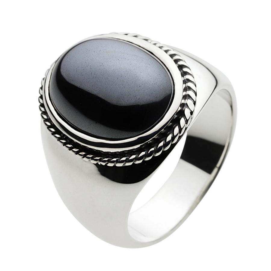 ヘマタイト シルバーリング 指輪 メンズ シンプル 太め ごつめ 大ぶり