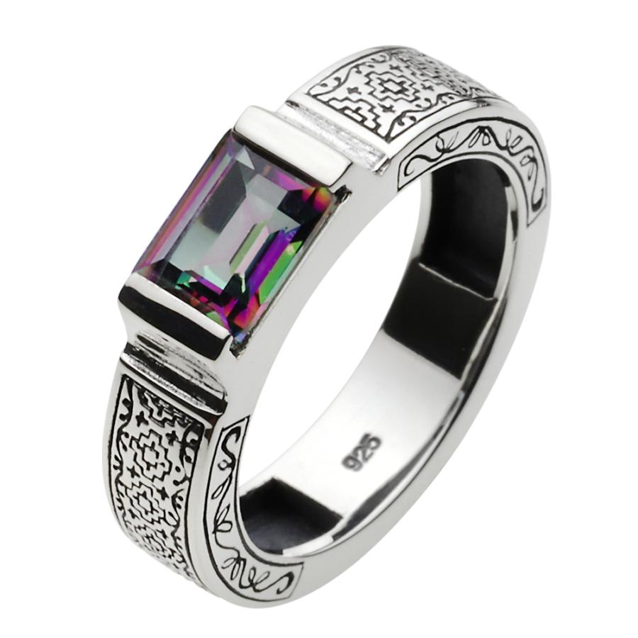ミスティッククォーツ シルバーリング 指輪 メンズ スクエア 石