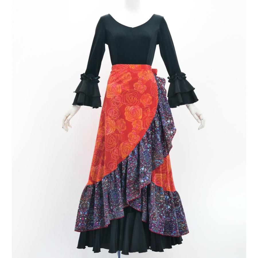 フラメンコ 巻きスカート ローズ×アラベスク レッド FMS-14 : emika