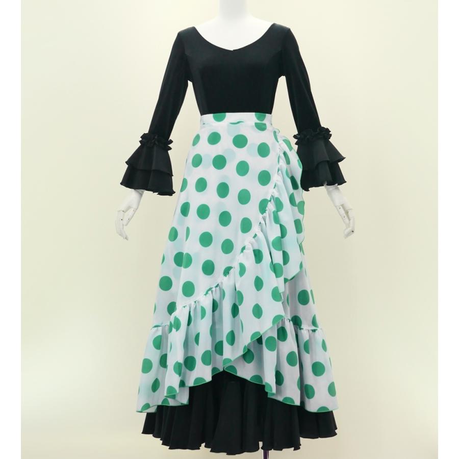 フラメンコ 巻きスカート 水玉 ホワイト×ターコイズブルー Fサイズ FMS