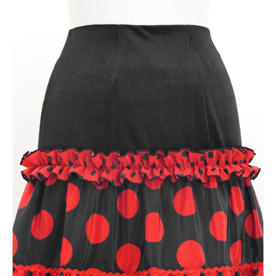 フラメンコ ピキージョ＆スカートセット 水玉 ブラック×レッド S-L
