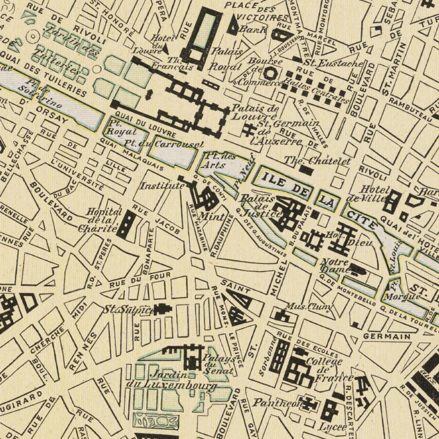 アート ビンテージ 古地図 パリ市街（1901） イラスト 2L A4 A3 B3 A2