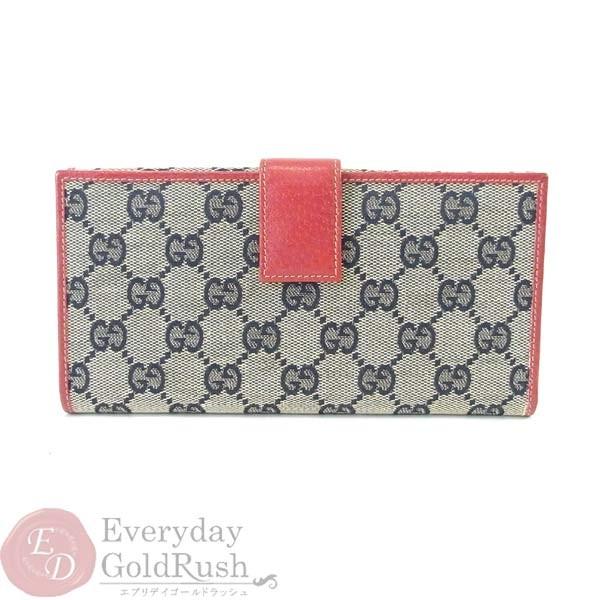 グッチ GUCCI GG柄 両面長財布 赤 レッド ネイビー キャンバス レザー