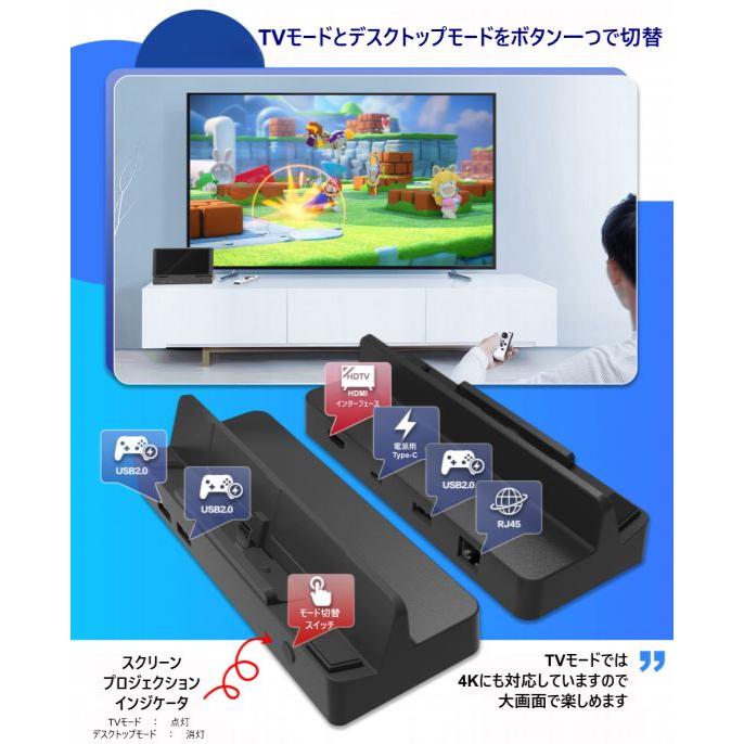 充電ドッグ LANコネクタ USBポート付き 任天堂スイッチ 有機EL TV表示