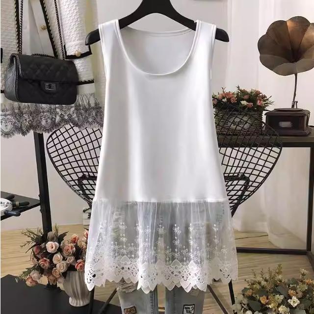 レース裾 タンクトップ トップス レイヤード レディース 裾レース 重ね