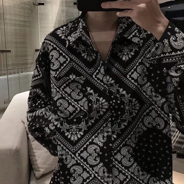 柄シャツ ペイズリー柄 バンダナ柄 長袖シャツ 黒 ブラック ビッグ