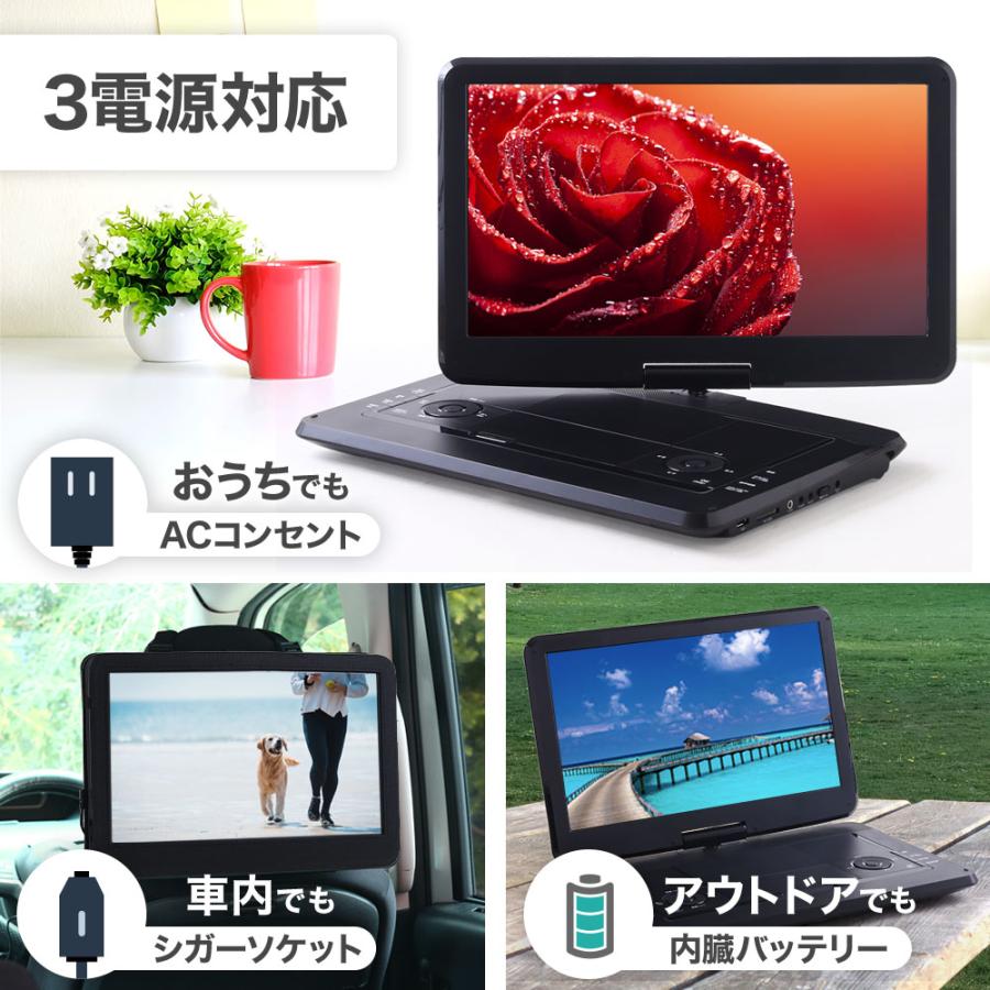 ポータブルdvdプレーヤー 15.6インチ 3電源 大画面 車載バッグ付 内臓