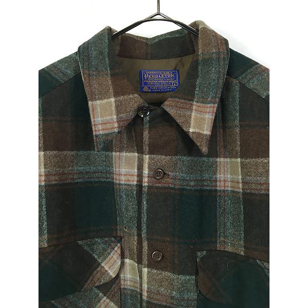 古着 70s USA製 Pendleton 好配色 チェック 開襟 ボックス ウール