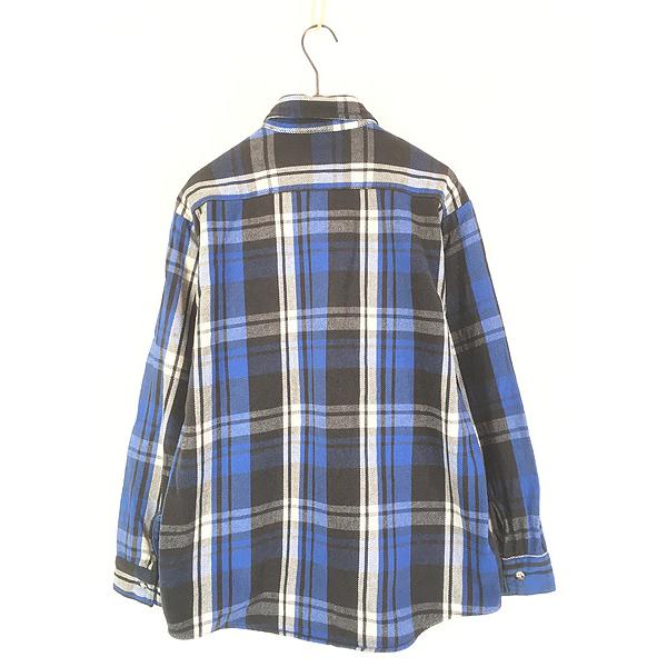 古着 90s USA製 FIVE BROTHER ブルー × ブラック チェック ヘビー
