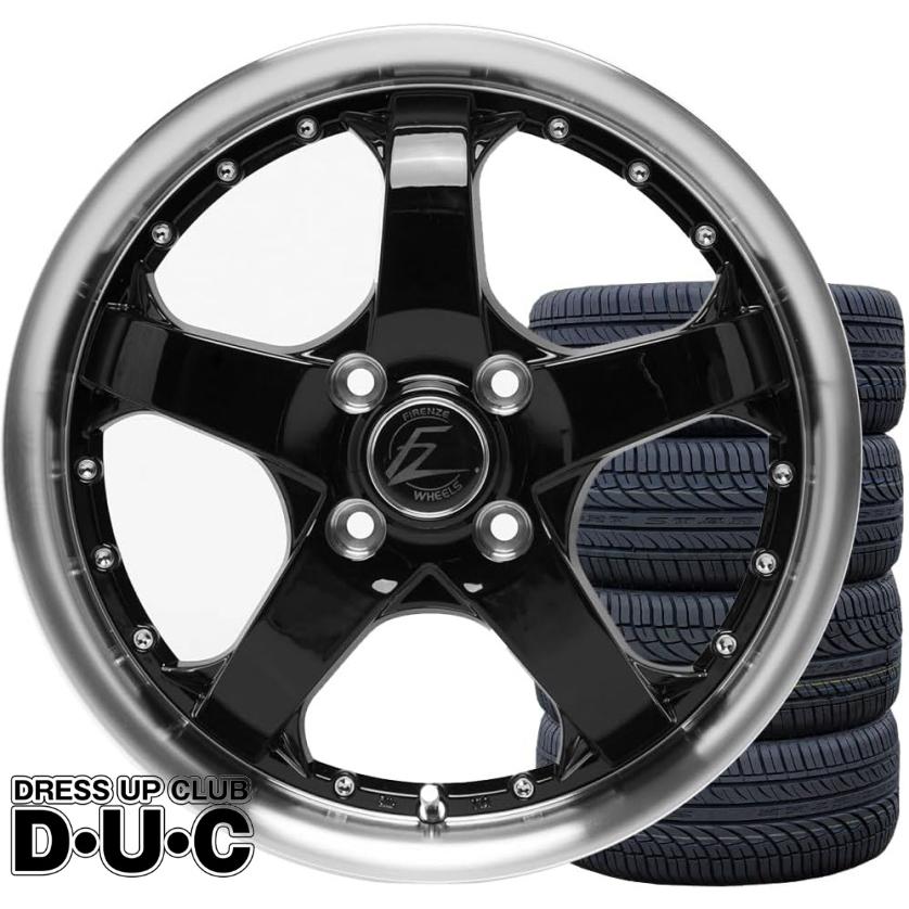15インチアルミホイールタイヤセット 軽自動車 FZ431ブラック/リムポリ