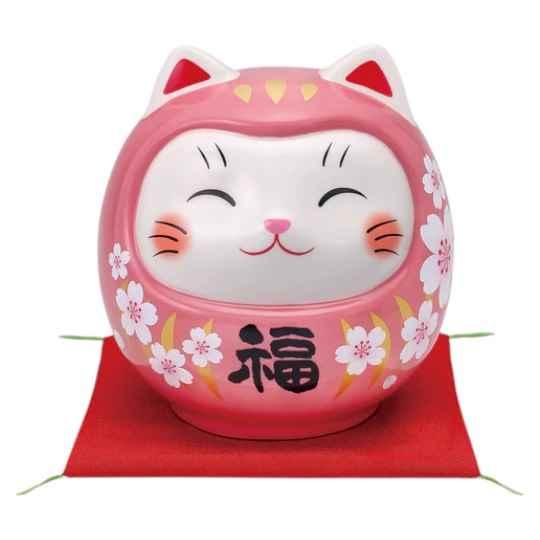 ダルマ 置物 インテリア ネコ 可愛い/ 彩絵開運猫だるま（桜桃福・大