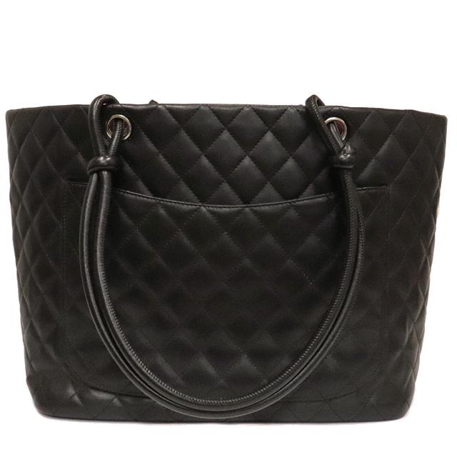 CHANEL（シャネル） カンボンライン トートバッグ ラムスキン 黒 × 白