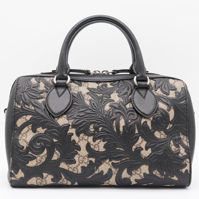 GUCCI（グッチ） ボストンバッグ アラベスク GGスプリーム レザー 黒